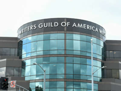 An exterior shot of the Writers Guild of America headquarters