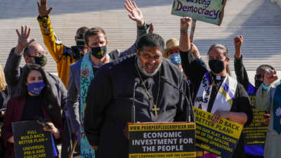 Rev. Dr. William Barber, co-chair of the Poor People’s Campaign speaks at the "Poor People's Campaign: A National Call For Moral Revival" rally at the U.S. Supreme Court on October 27, 2021, in Washington, D.C.