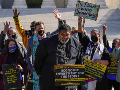 Rev. Dr. William Barber, co-chair of the Poor People’s Campaign speaks at the "Poor People's Campaign: A National Call For Moral Revival" rally at the U.S. Supreme Court on October 27, 2021, in Washington, D.C.