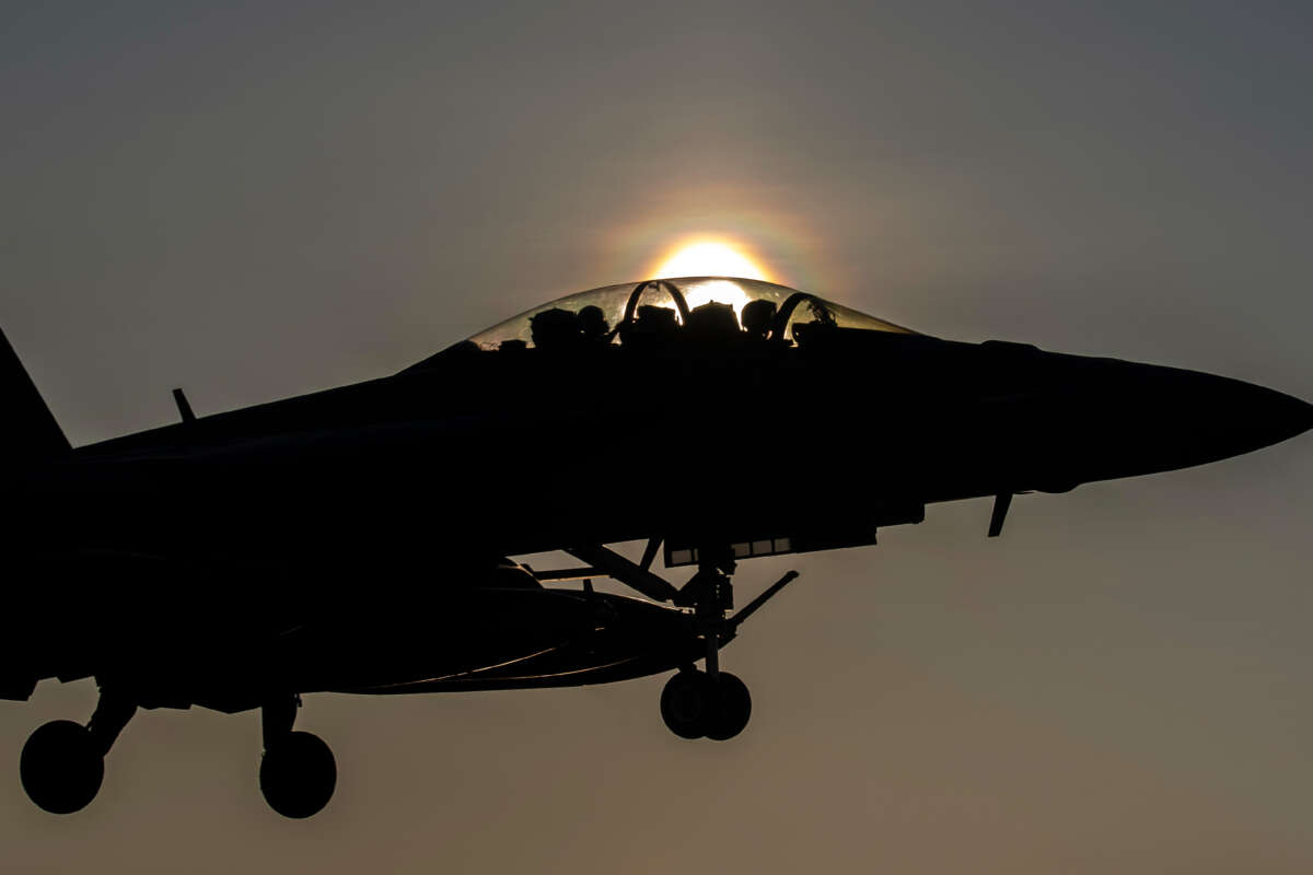 A Navy F/A-18F Super Hornet prepares to make an arrested landing on the USS Nimitz in the South China Sea, April 18, 2023, during routine operations.