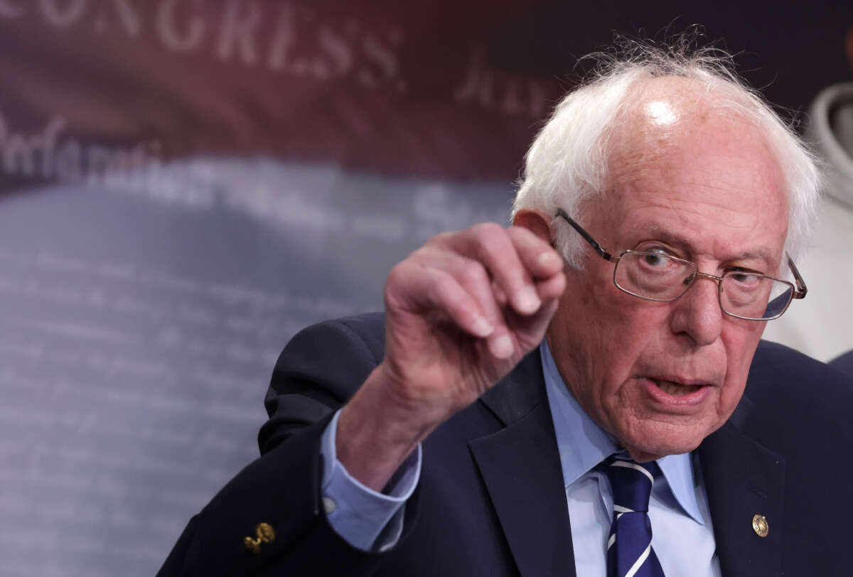 Sen. Bernie Sanders speaks during a news conference at the U.S. Capitol on May 18, 2023, in Washington, D.C.