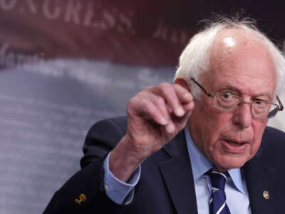 Sen. Bernie Sanders speaks during a news conference at the U.S. Capitol on May 18, 2023, in Washington, D.C.