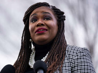 Rep. Cori Bush speaks during a news conference outside the U.S. Capitol on January 26, 2023.