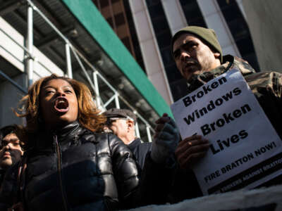 Activists protest the New York Police Department's Broken Windows policy outside the Patrolmen's Benevolent Association offices on January 16, 2015, in New York City.