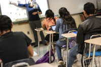 Students engage in a vocabulary lesson in a newcomers ESL class at Worthington High School in Worthington, Minnesota, on September 5, 2019.