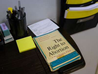 A book entitled "The Right to Abortion" lays on a table at the Hope Clinic For Women in Granite City, Illinois, on June 27, 2022.