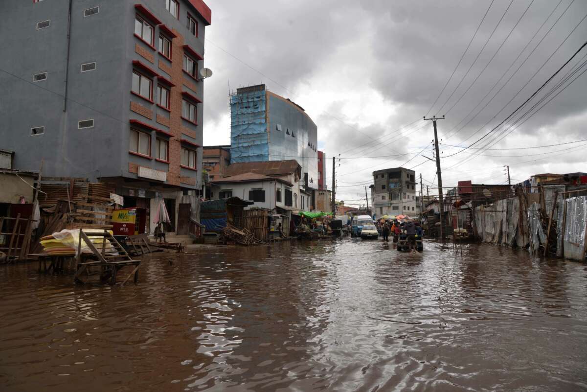 A flooded street in Antananarivo, Madagascar, on January 25, 2023.