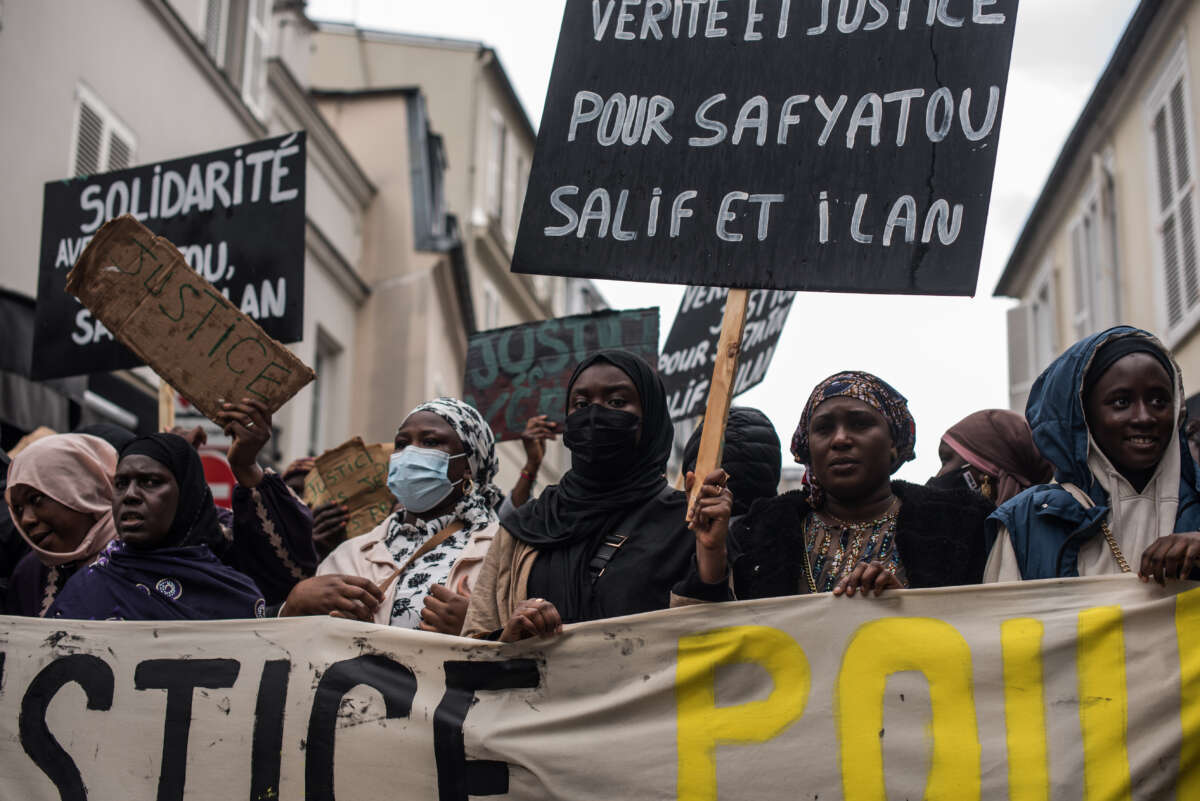 Women march against police violence in Paris, France, on May 7, 2023.