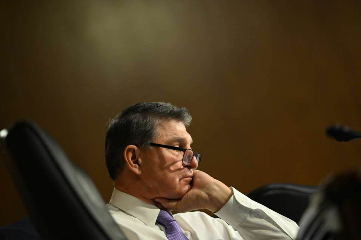 Sen. Joe Manchin looks on during a Senate Appropriations Committee hearing on the 2024 proposed budget on Capitol Hill in Washington, D.C., on May 16, 2023.