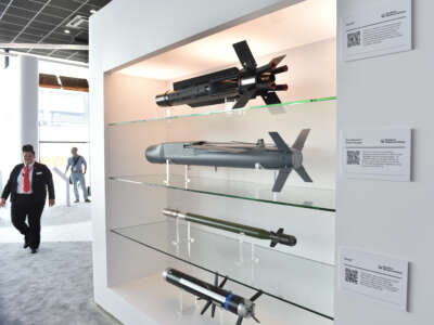 Coyote, StormBreaker Smart Weapon, Stinger and Javelin Missiles by Raytheon Missiles and Defense are displayed during the Farnborough International Airshow 2022 on July 18, 2022 in Farnborough, England.