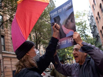 Abortion-rights activists counter protest at a monthly anti-abortion march from Old St Patricks Church to a Planned Parenthood abortion clinic on November 5, 2022 in New York City, New York.
