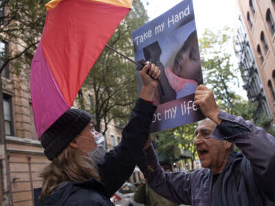 Abortion-rights activists counter protest at a monthly anti-abortion march from Old St Patricks Church to a Planned Parenthood abortion clinic on November 5, 2022 in New York City, New York.