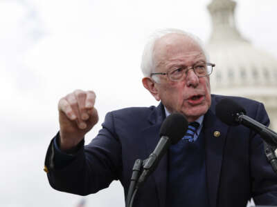 Sen. Bernie Sanders speaks at a press conference on raising the federal minimum wage outside the U.S. Capitol Building in Washington, D.C., on May 4, 2023.