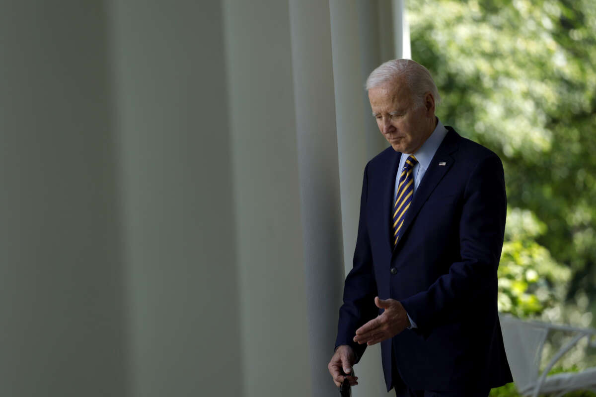 President Joe Biden arrives at an event in the Rose Garden of the White House on May 11, 2023, in Washington, D.C.