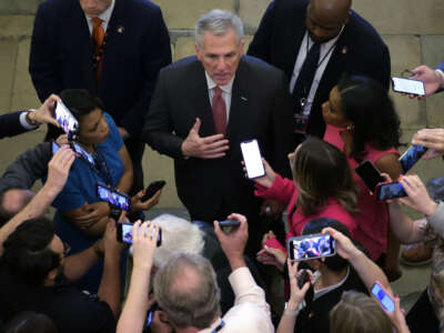 U.S. Speaker of the House Rep. Kevin McCarthy speaks to members of the press as he arrives at the U.S. Capitol on May 25, 2023 in Washington, D.C.