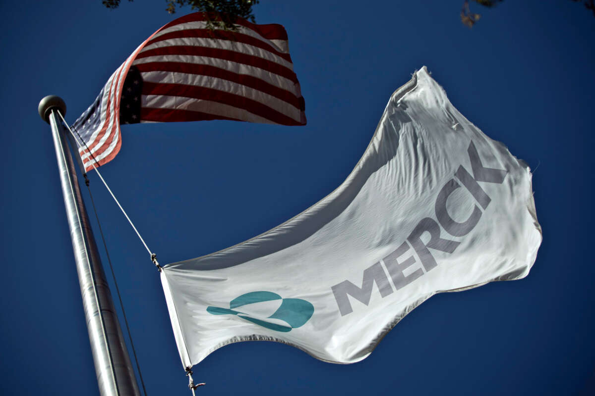 A Merck flag flies in front of the company's building on October 2, 2013, in Summit, New Jersey.