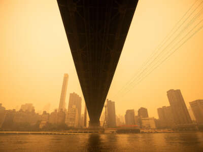 View of the Ed Koch Queensboro Bridge as smoke from Canadian wildfires casts a haze over the area on June 7, 2023, in New York City.