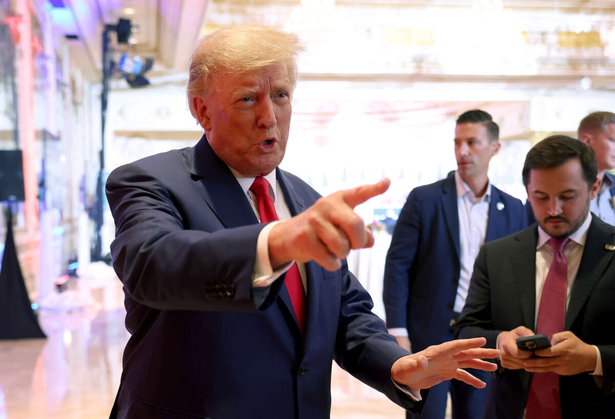 Former President Donald Trump speaks to the media during an election night event at Mar-a-Lago on November 8, 2022, in Palm Beach, Florida.