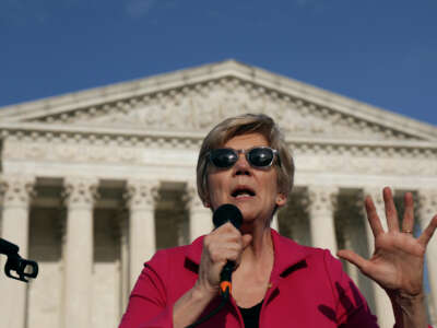 Sen. Elizabeth Warren speaks during a rally in front of the U.S. Supreme Court on May 3, 2022, in Washington, D.C.