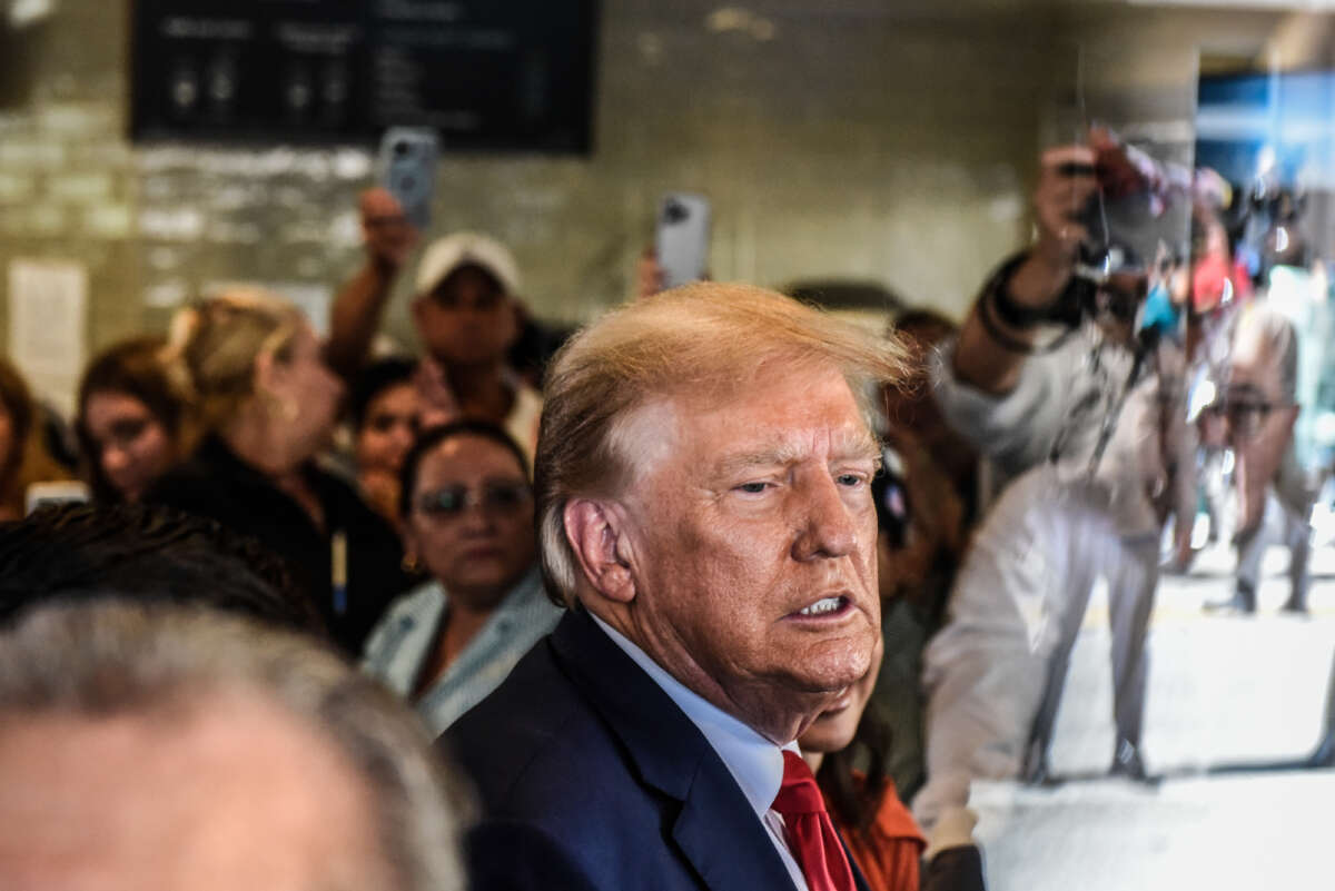 Former President Donald Trump visits the Versailles restaurant in the Little Havana neighborhood after being arraigned at the Wilkie D. Ferguson Jr. United States Federal Courthouse on June 13, 2023, in Miami, Florida.