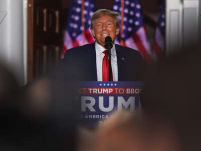 Former President Donald Trump speaks to supporters at Trump National Golf Club in Bedminster following his appearance in a Miami court on June 13, 2023, in Bedminster, New Jersey.