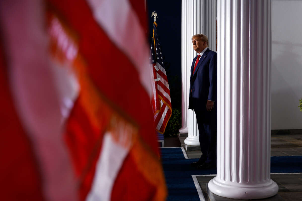 Former President Donald Trump prepares to speak at the Trump National Golf Club on June 13, 2023, in Bedminster, New Jersey.