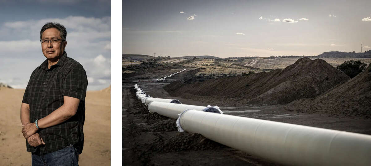 First image: Jason John, director of the Navajo Nation Department of Water Resources. Second image: The Navajo-Gallup Water Supply Project pipeline east of Window Rock, Arizona.