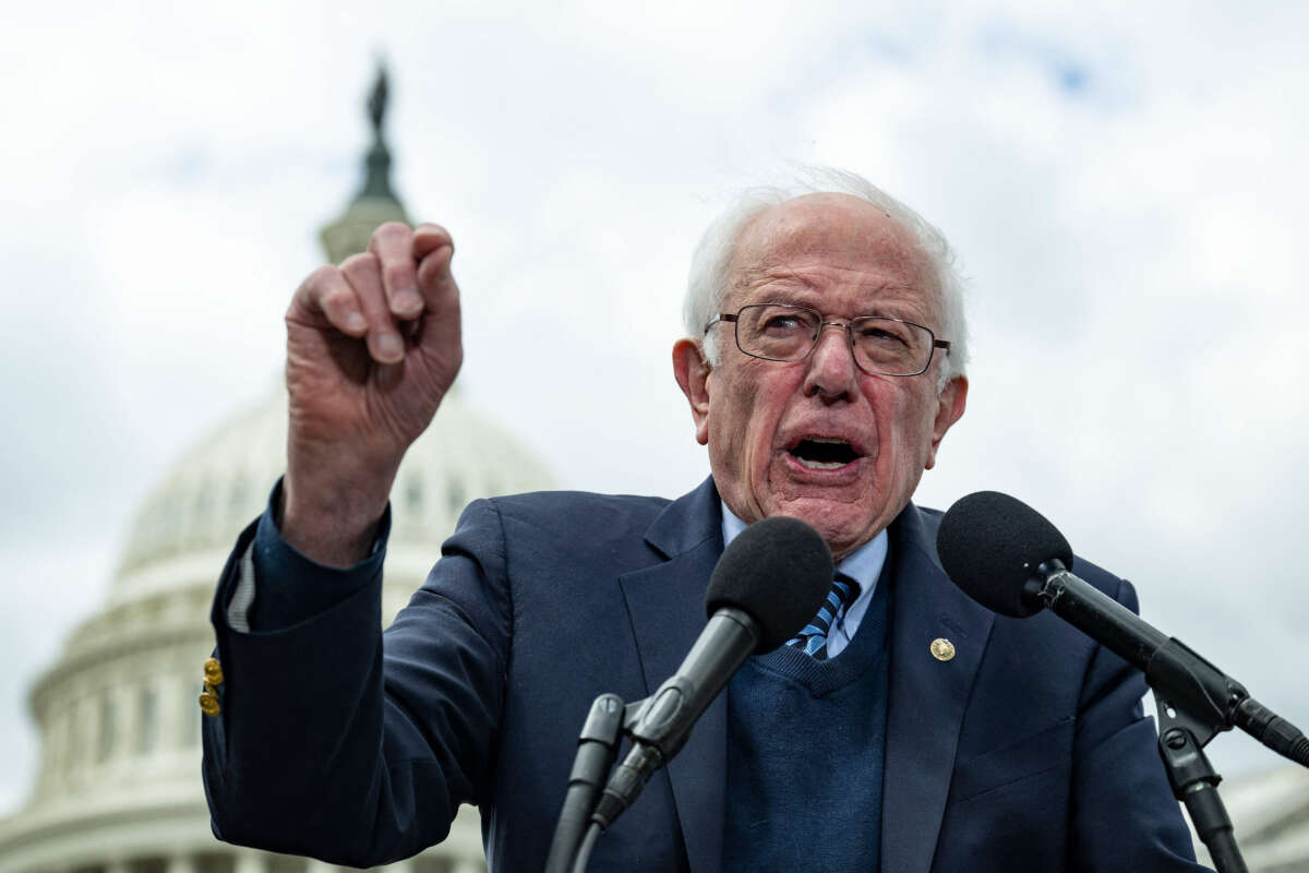 Sen. Bernie Sanders speaks during a news conference with labor leaders to make an announcement on the federal minimum wage, on Capitol Hill in Washington, D.C., on May 4, 2023.