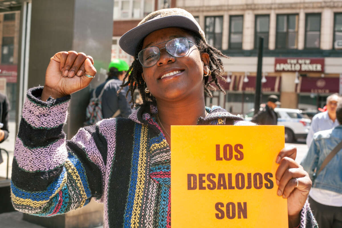 Shani from Hope joins, community organization Flatbush Tenants Coalition to advocate for courts to uphold the Right to Counsel on May 31, 2023.