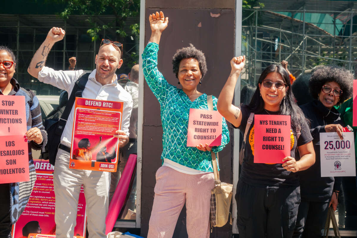 Members of the community organization Flatbush Tenants Coalition advocate for courts to uphold the Right to Counsel on May 31, 2023.