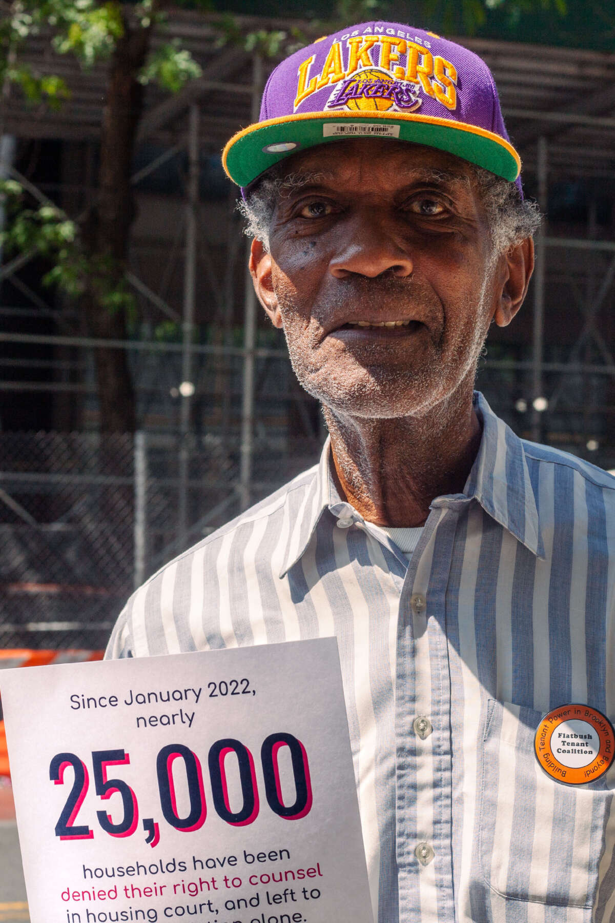 Lloyd, a member of the community organization Flatbush Tenants Coalition at the Right to Counsel on May 31, 2023. Lloyd was inside the Courthouse with other FTC members protesting judges hearing cases without tenants having representation until the guard put his hand near his gun.