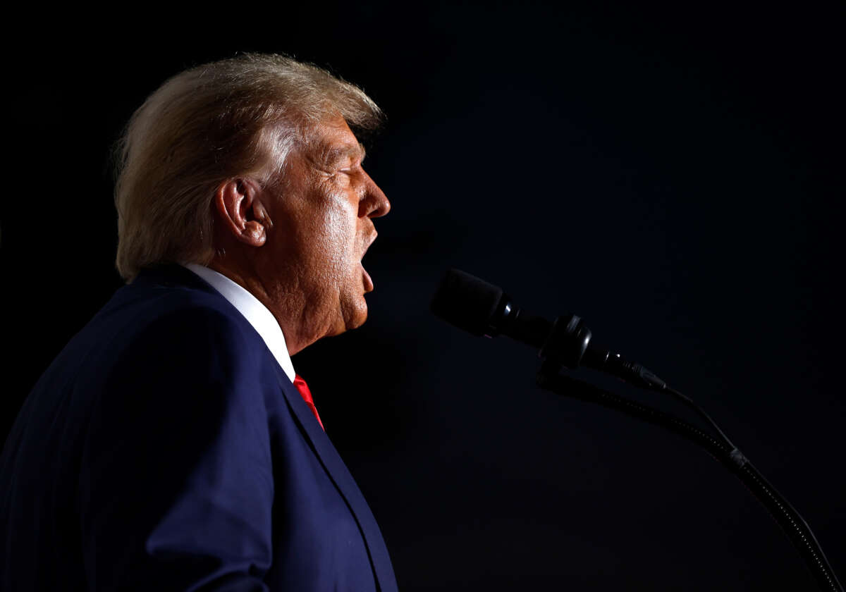 Former President Donald Trump speaks at the Trump National Golf Club on June 13, 2023, in Bedminster, New Jersey.