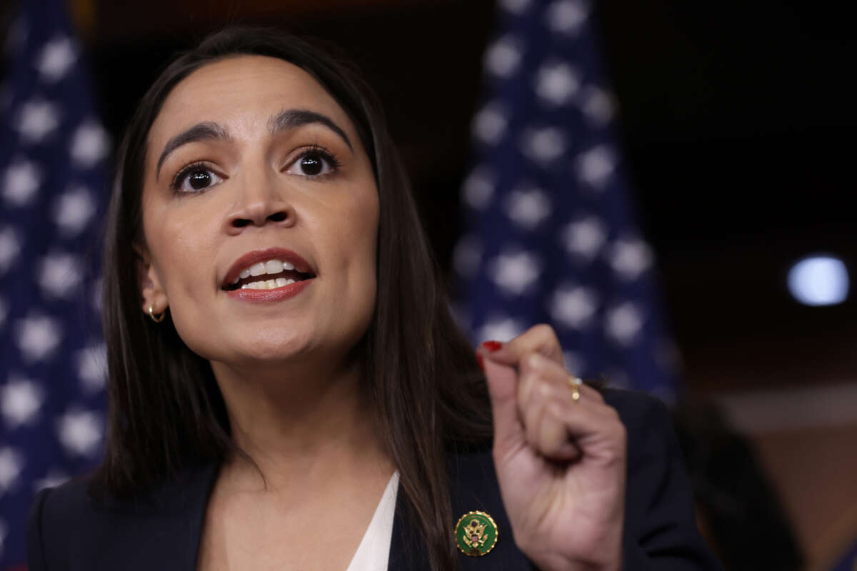 Rep. Alexandria Ocasio-Cortez speaks during a news conference at the U.S. Capitol on May 24, 2023, in Washington, D.C.