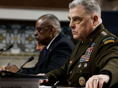 Chairman of the Joint Chiefs of Staff General Mark Milley testifies at a hearing with the Senate Armed Services Committee on Capitol Hill on March 28, 2023, in Washington, D.C. The committee met to hear testimony on the Department of Defense's 2024 budget.