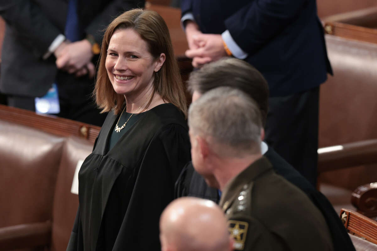 Supreme Court Associate Justice Amy Coney Barrett arrives in the House Chamber for President Joe Biden's State of the Union address at the U.S. Capitol on March 1, 2022, in Washington, D.C.