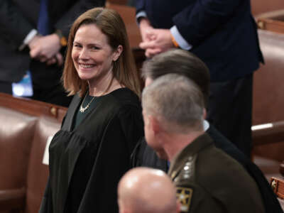 Supreme Court Associate Justice Amy Coney Barrett arrives in the House Chamber for President Joe Biden's State of the Union address at the U.S. Capitol on March 1, 2022, in Washington, D.C.