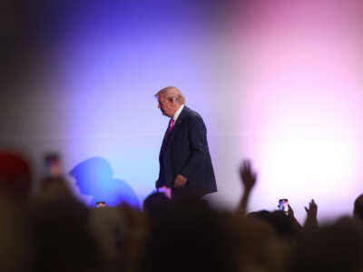 Donald Trump walks offstage