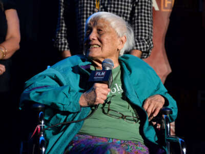 Grace Lee Boggs speaks on stage at the American Revolutionary premiere during the 2013 Los Angeles Film Festival at American Airlines Theater on June 16, 2013, in Los Angeles, California.