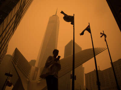 This photo taken on June 7, 2023, shows smoke from wildfires in Canada enshrouding New York City.