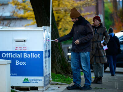 Voters cast their ballots at official ballot boxes on November 8, 2022, in Portland, Oregon.