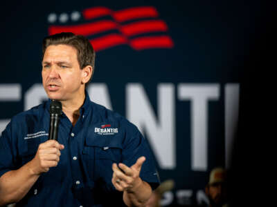 Florida Gov. Ron DeSantis speaks during a campaign rally on June 26, 2023, in Eagle Pass, Texas.