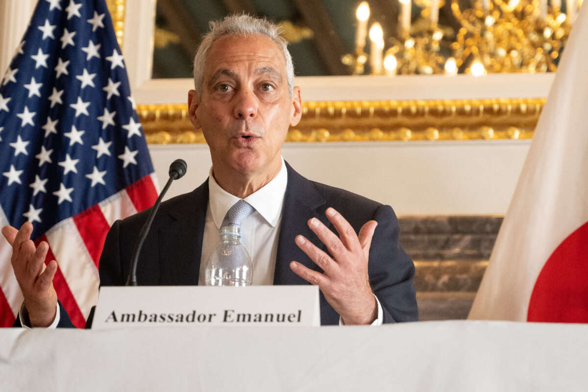 U.S. Ambassador to Japan Rahm Emanuel attends a press conference at the ambassador's residence in Tokyo on April 27, 2023.