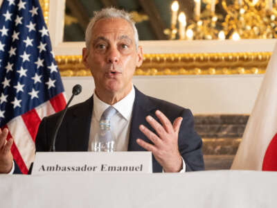 U.S. Ambassador to Japan Rahm Emanuel attends a press conference at the ambassador's residence in Tokyo on April 27, 2023.