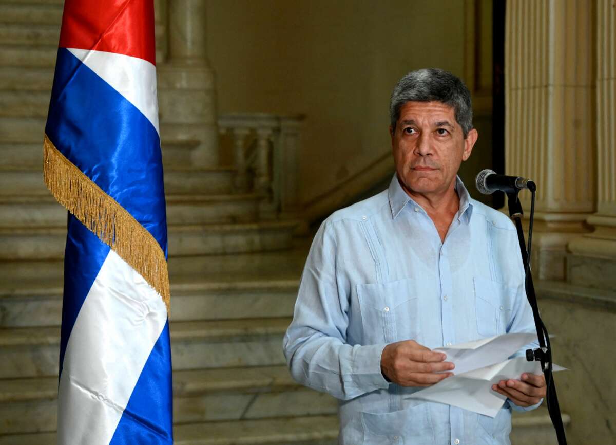 Cuban Foreign Vice Minister Carlos Fernandez de Cossio speaks during a press conference at the Ministry of Foreign Affairs in Havana on June 8, 2023. Cuba rejected as "mendacious and unfounded" information published in the U.S. press about an alleged agreement between Beijing and Havana to install a Chinese espionage base on the island.