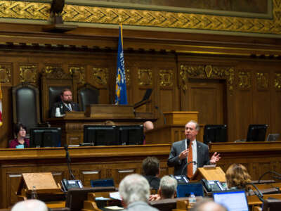 Wisconsin Assembly Speaker Robin Vos waits to address the Assembly during a legislative session on December 4, 2018, in Madison, Wisconsin.