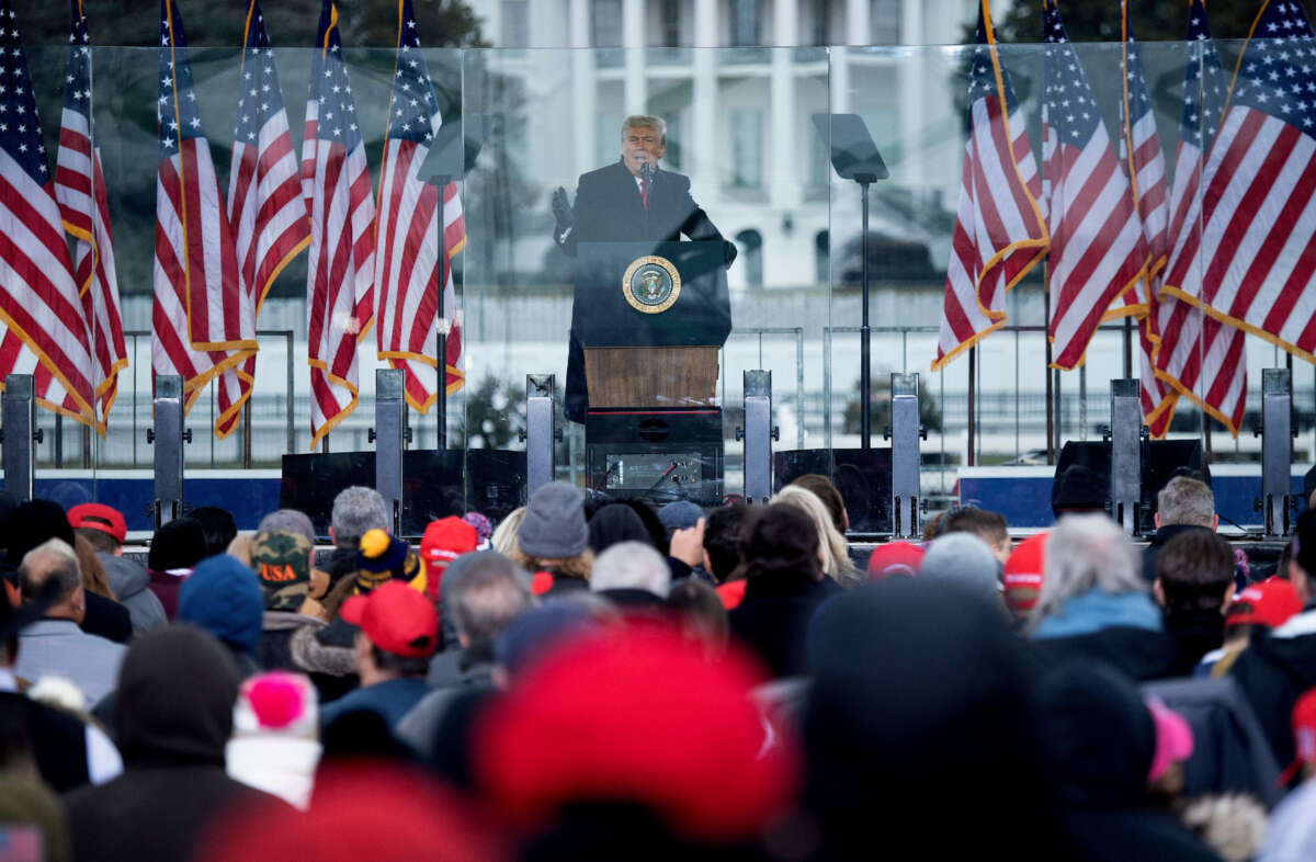 Then-President Donald Trump speaks to supporters from The Ellipse near the White House on January 6, 2021, in Washington, D.C.