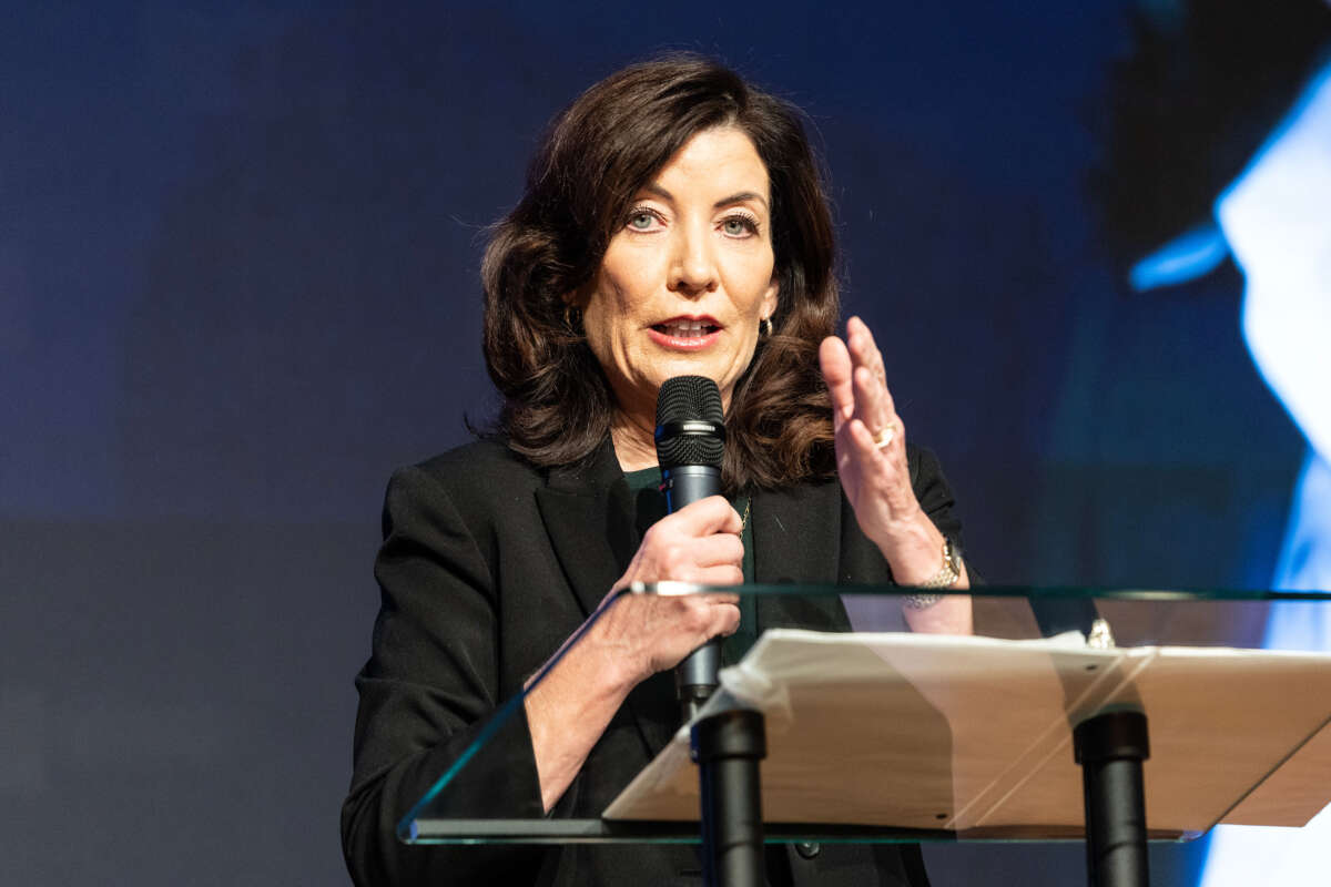 Gov. Kathy Hochul delivers remarks at Primitive Christian Church on January 15, 2023, in New York City.