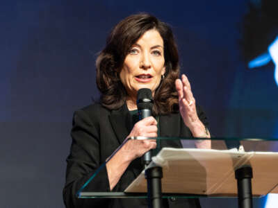 Gov. Kathy Hochul delivers remarks at Primitive Christian Church on January 15, 2023, in New York City.