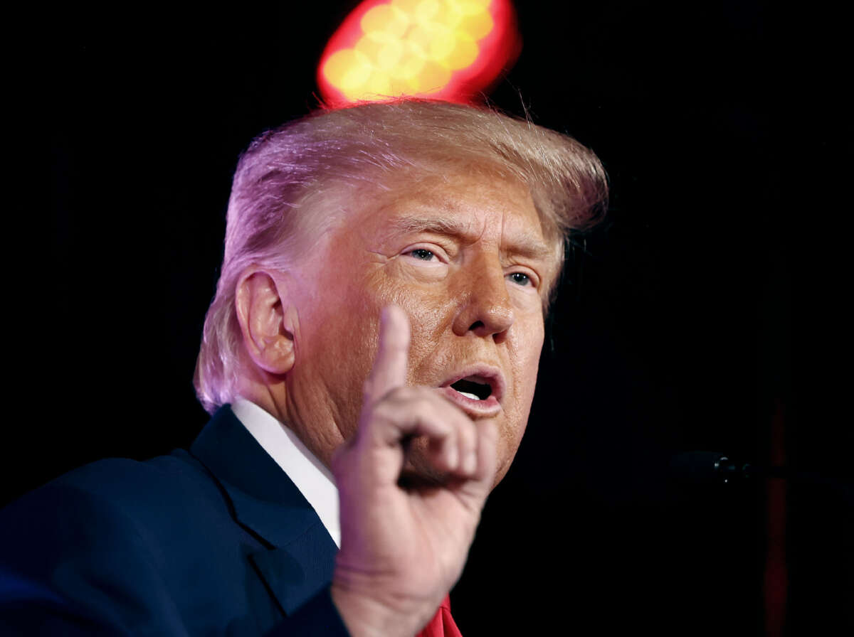 Former President Donald Trump delivers remarks at a Nevada Republican volunteer recruiting event at Fervent: A Calvary Chapel on July 8, 2023, in Las Vegas, Nevada.