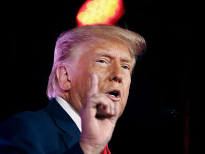 Former President Donald Trump delivers remarks at a Nevada Republican volunteer recruiting event at Fervent: A Calvary Chapel on July 8, 2023, in Las Vegas, Nevada.